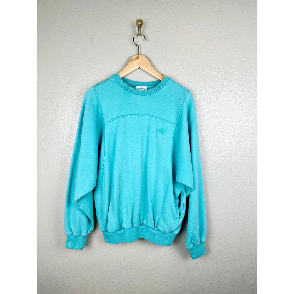 Vintage 80s Adidas Crewneck Sweatshirt Trefoil Logo Jumper Pullover Pockets